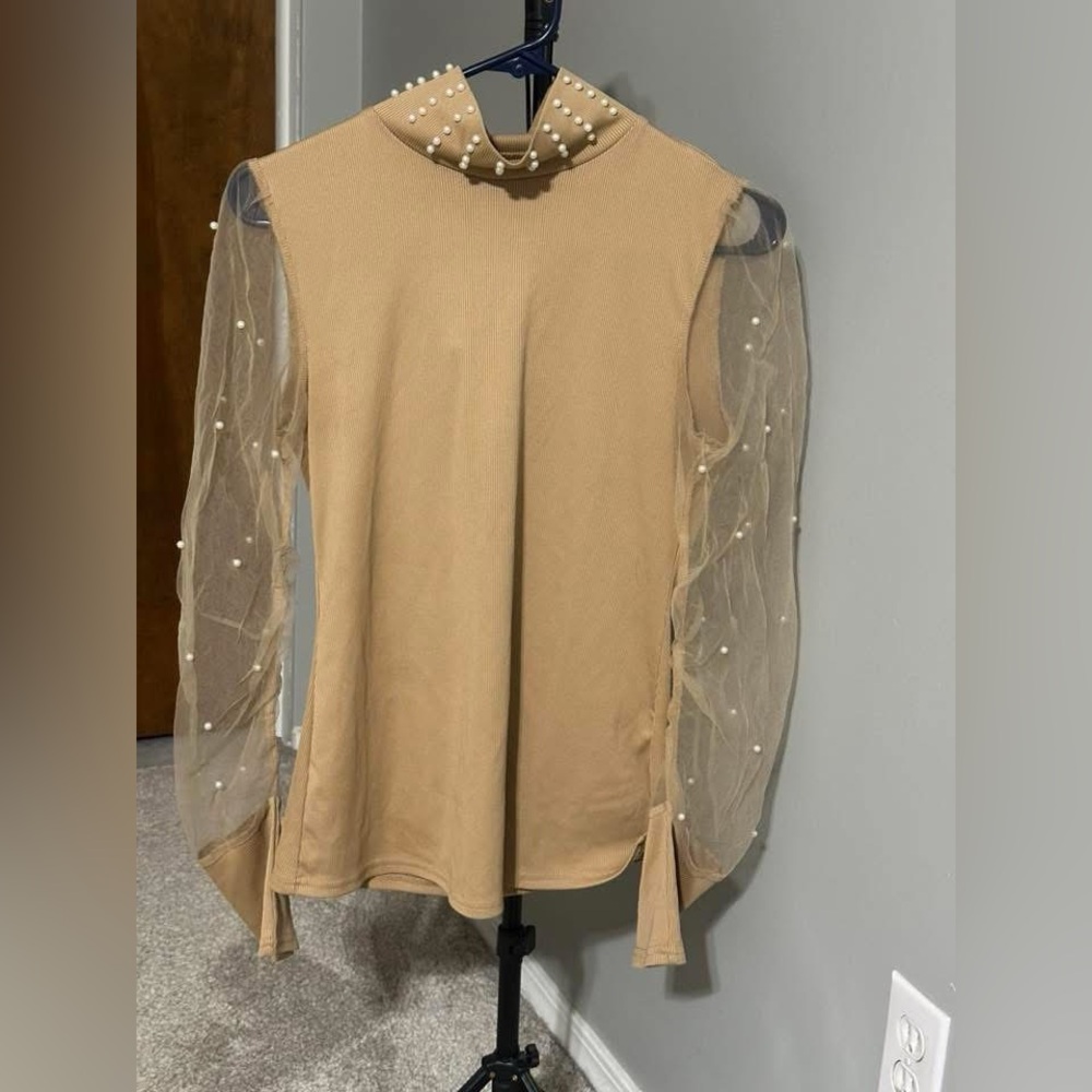 Medium pearl mesh sheer top
